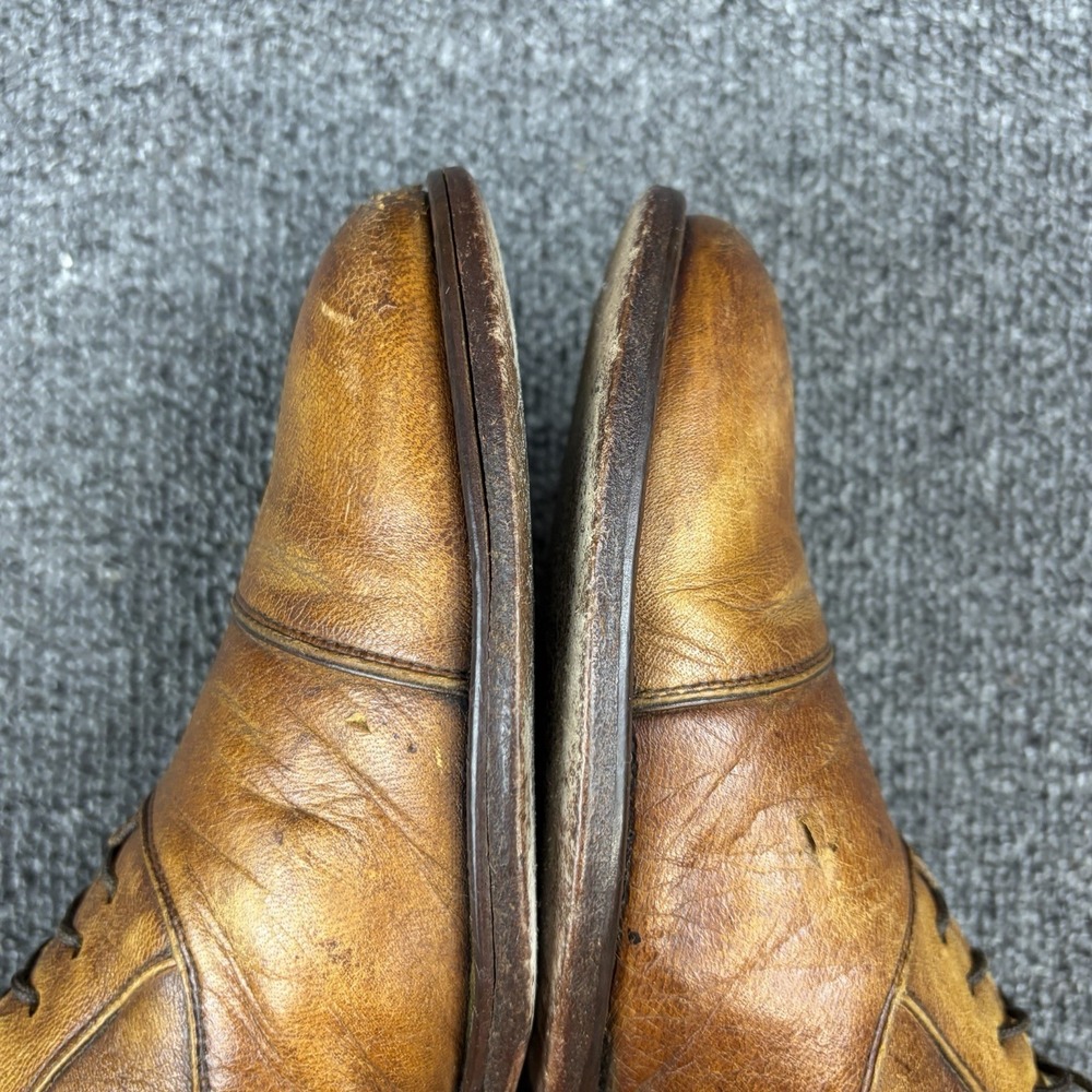 Alan Payne Handmade Italian Leather Cap Toe Oxford Shoes Mens Size 9 Brown Blake - Picture 7 of 14